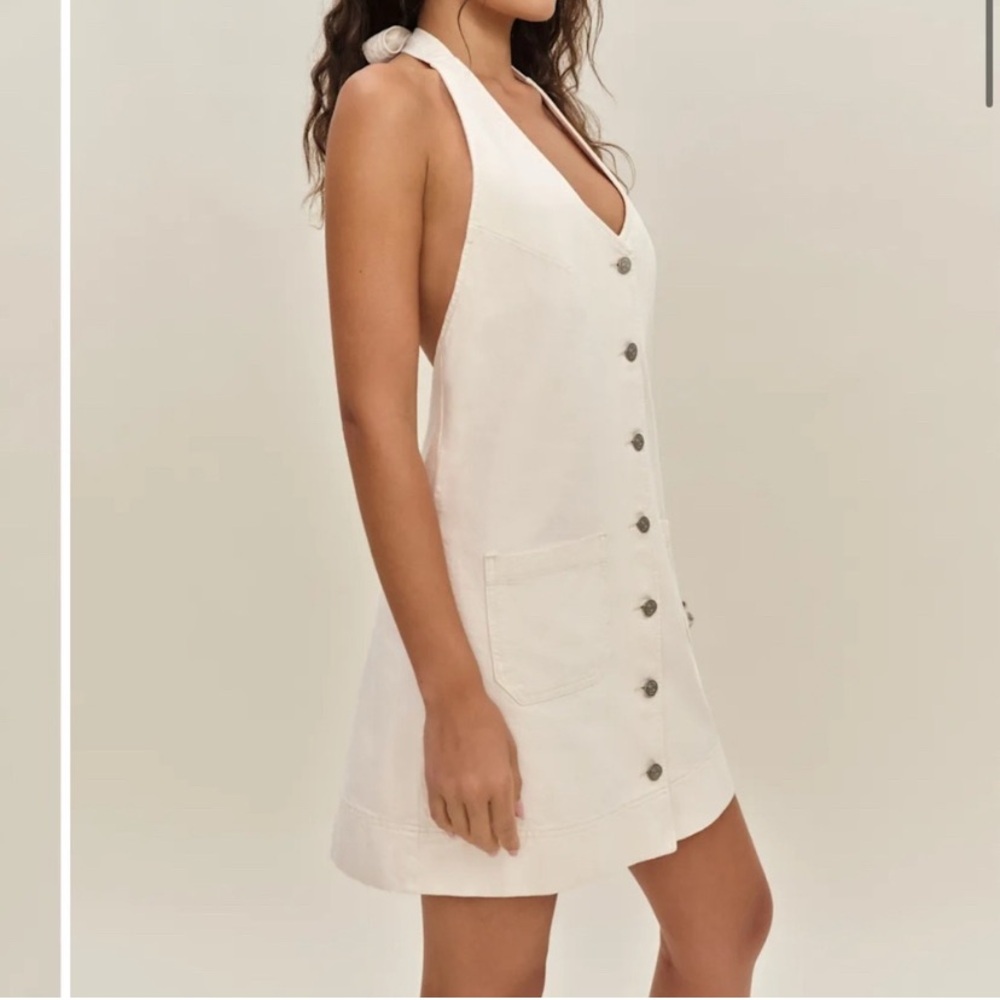 NWT Reformation Brittany Denim Halter Mini Dress in Fior Di Latte - Cream